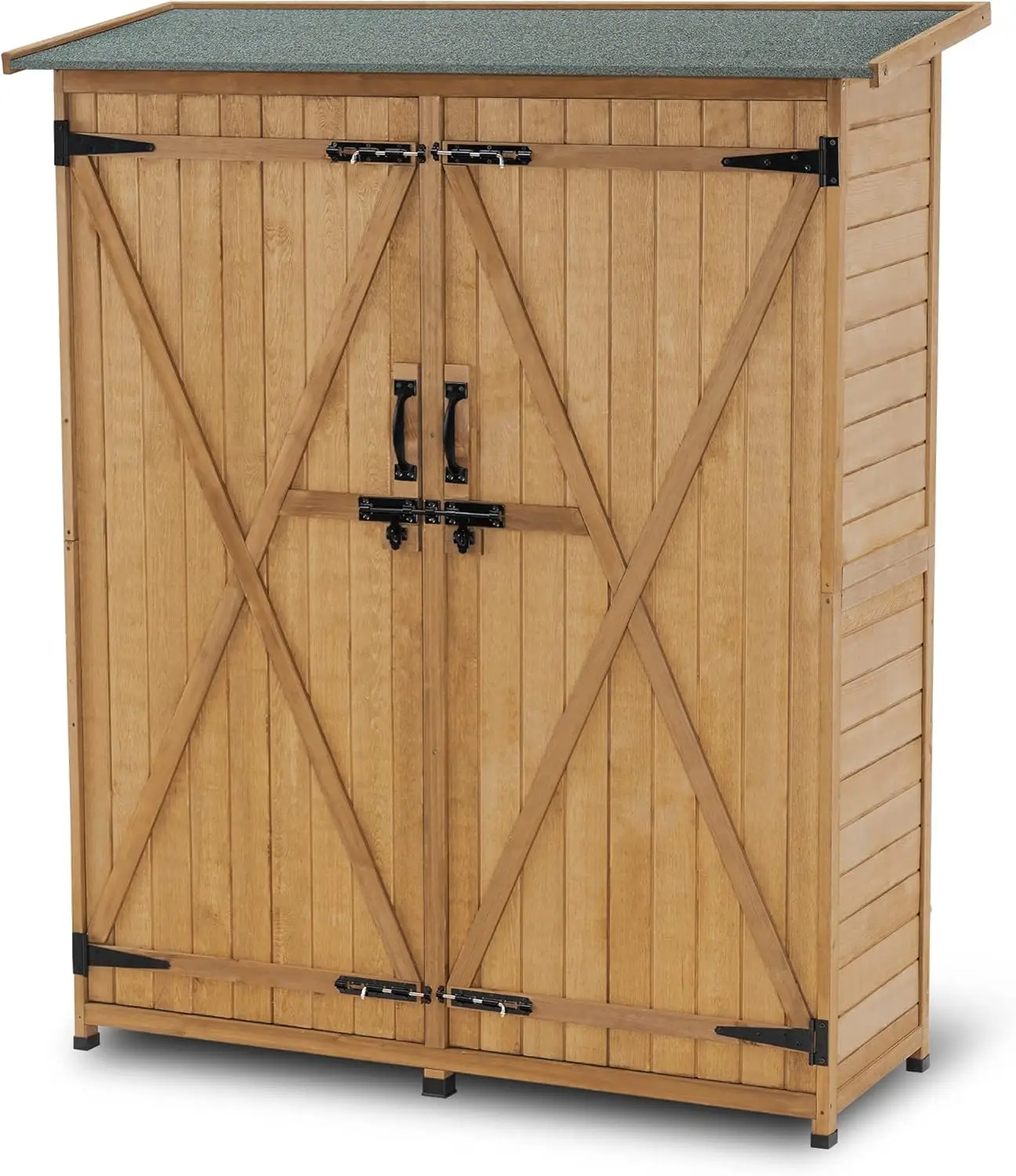 MCombo Outdoor Storage Cabinet, Wood Garden Shed, Outside Tool Shed, Vertical Organizer Cabinet with Double Lockable Doors