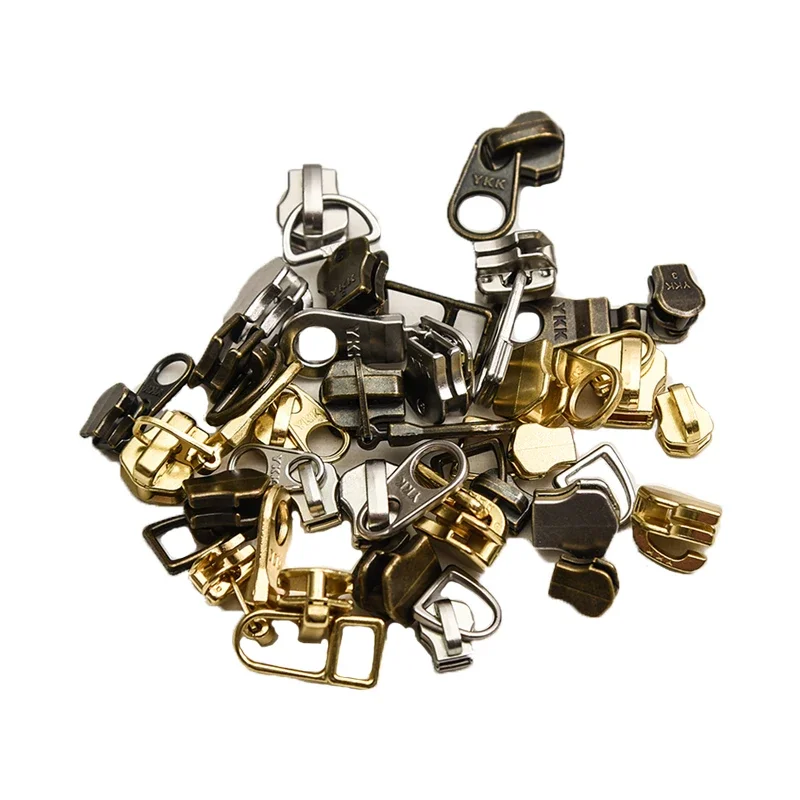 50pcs/Lot 3# 5# Automatic Lock Ykk Metal  Zipper Slide Puller Vintage Gold Silver Jacket Repair Tailor Sewing Accessory