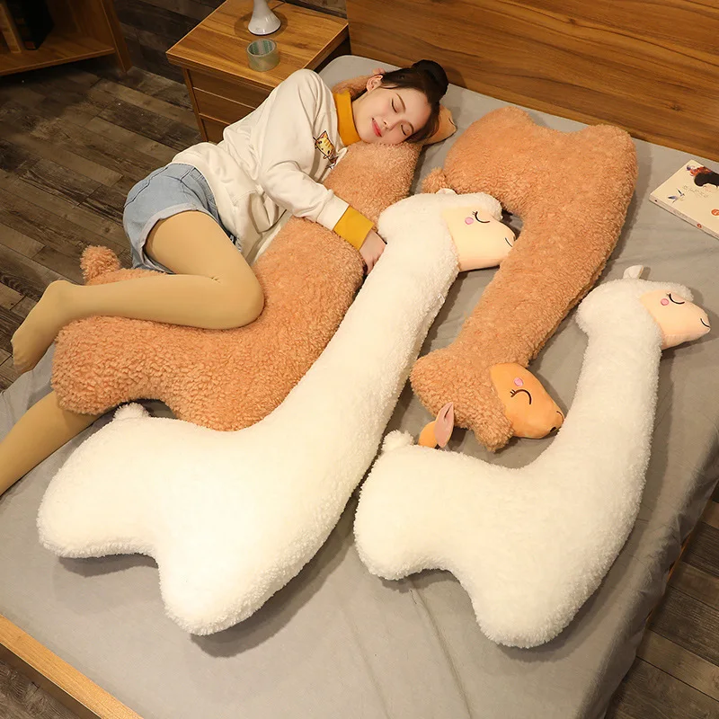 

[Funny] 130cm Stuffed plush toys alpaca sleeping pillow doll PP cotton Soft Stuffed pillow doll toys for Kids Christmas Gift