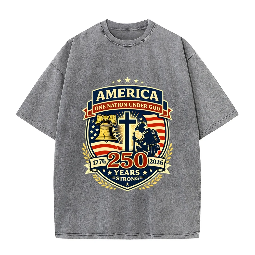 T-shirt pour homme « America 250 Years Strong One Nation Under God », vêtement homme, excellent cadeau, tee-shirt en coton, patriotique