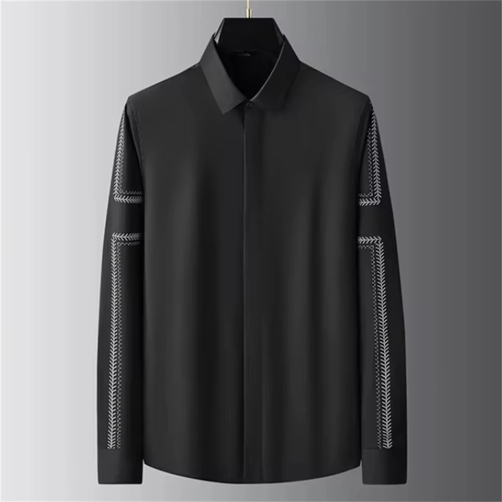 Luxury basic shirt men\'s long-sleeved casual shirt solid color fashionable Korean street high-end plus size men\'s clothing 6XL