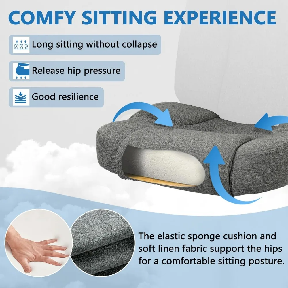 كرسي مكتب منزلي من القماش CLATINA كرسي مكتب دوار مريح من القماش مع مساند للذراعين مبطنة، لفة كتان بارتفاع قابل للتعديل #6