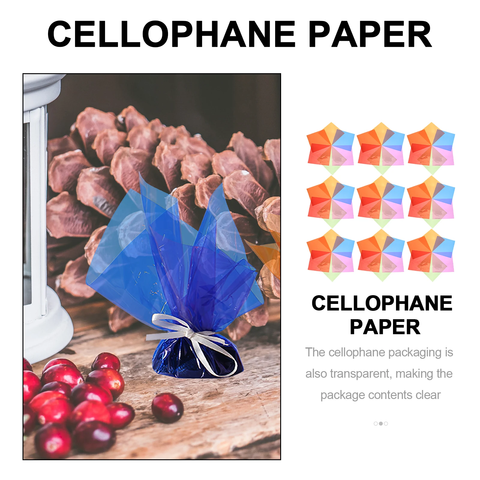 

120pcs Colored Cellophane Sheets Colorful Paper Wrapping Material Craft Supplies Decorative Glass Paper Christmas Party Favor