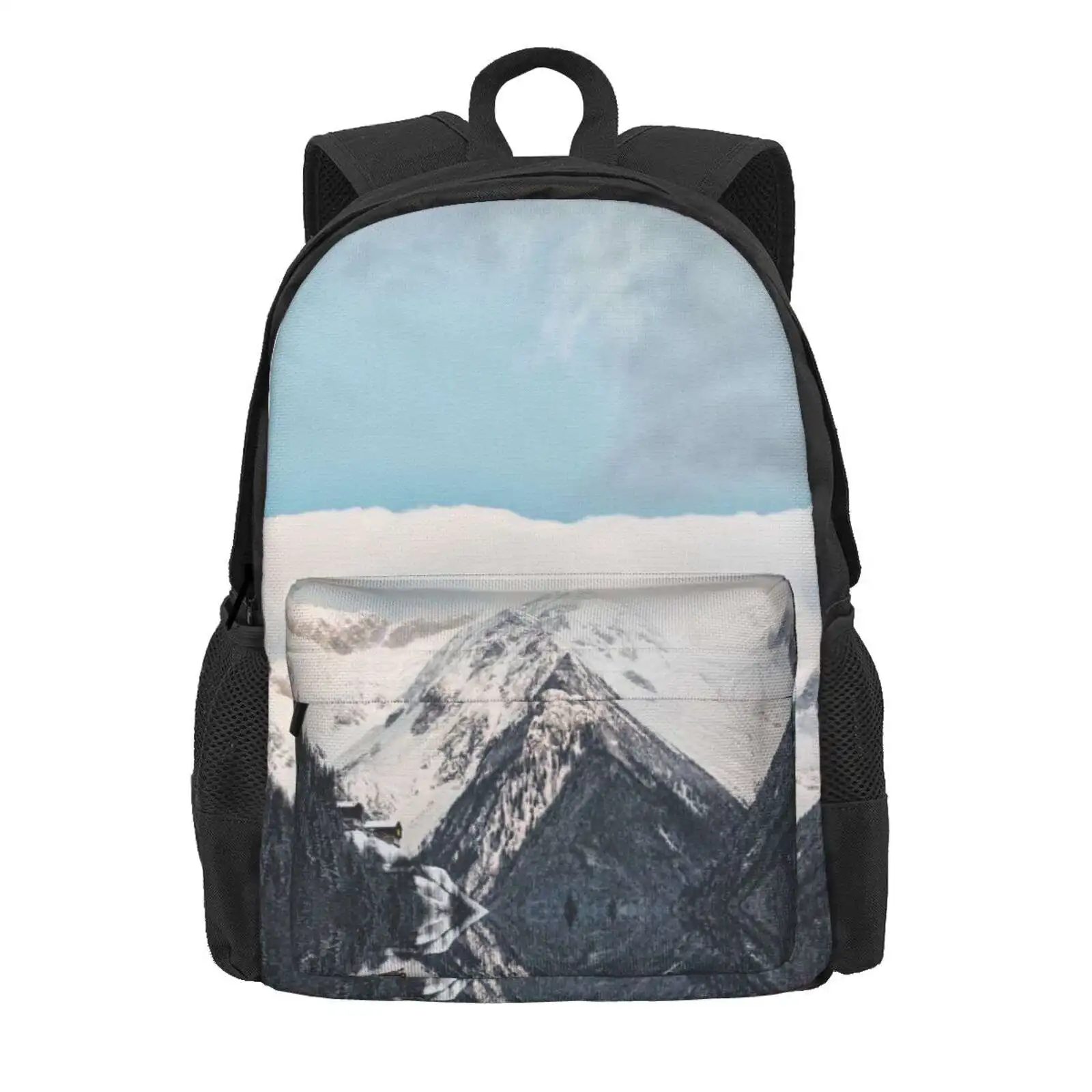 Beautiful Mountains And Blue Sky Hot Sale Schoolbag Backpack Fashion Bags Retro Vintage Skiing Skier Snowboarding Chill Cool