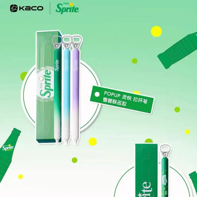 KACO Sprite Sparkling Lemon Collaboration Gel Pen,Black Ink Unique Pull-Ring Actuation Aesthetic Gradient Design for Journaling