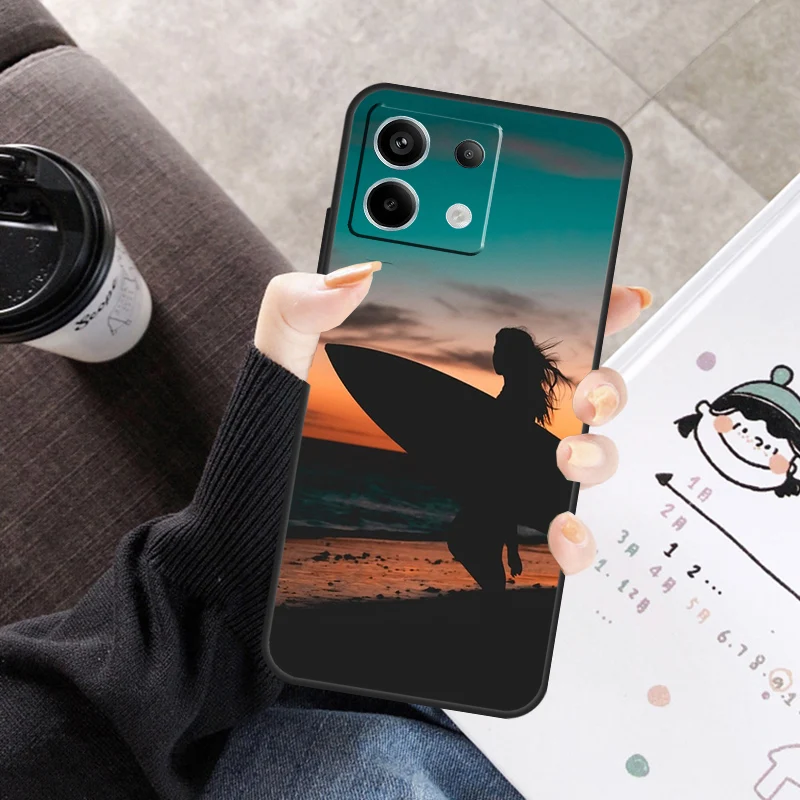 Surfen Art Surf Girl Cover Voor Xiaomi Redmi Note 14 Pro 9 10 11 12 13 Pro 11S 12S Case Voor Redmi 14C 12C 10C 13C