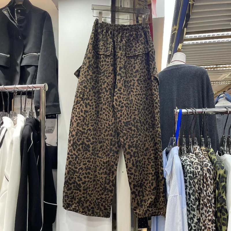 American Retro Leopard Print Casual Pants Women's Autumn New Design Loose Fit Slimming Straight Wide-Leg Floor-Length Trousers