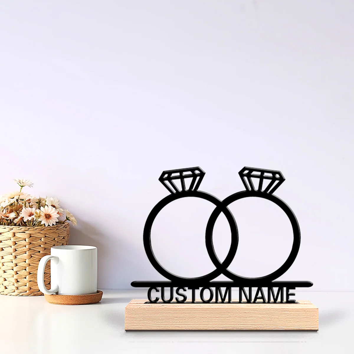 1pc diamond ring Customizable Name Metal Statue Iron Ornament Handicraft With Wood Base Tin Sculpture Home Table
