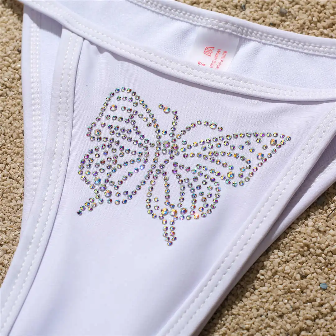 Bling Butterfly Strass-Bikini Damen-Badeanzug Zweiteiliges Bikini-Set Damen-Badeanzug Neckholder-Badeanzug Badebekleidung V2576 – Detail 37