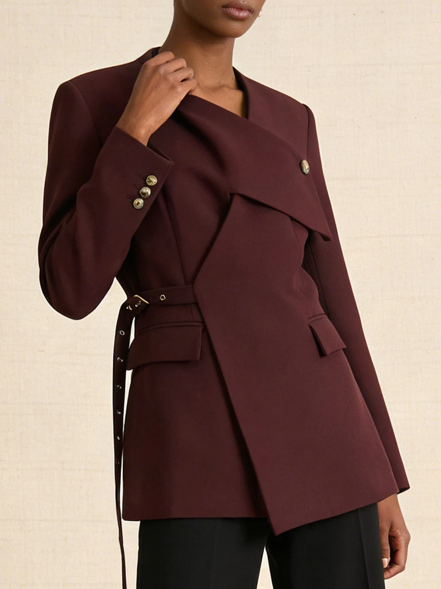 VGH Solid Slimming Design Sense Chic Jackets For Women V Neck Long Sleeve Sutumn Temperament Party Jacket Female Fashion Style