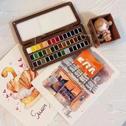 42/36 Wooden Watercolor Paint Storage Empty Box Art Supplies Tool Student Outdoor Palette Watercolor Comic Paint SubpackageTool