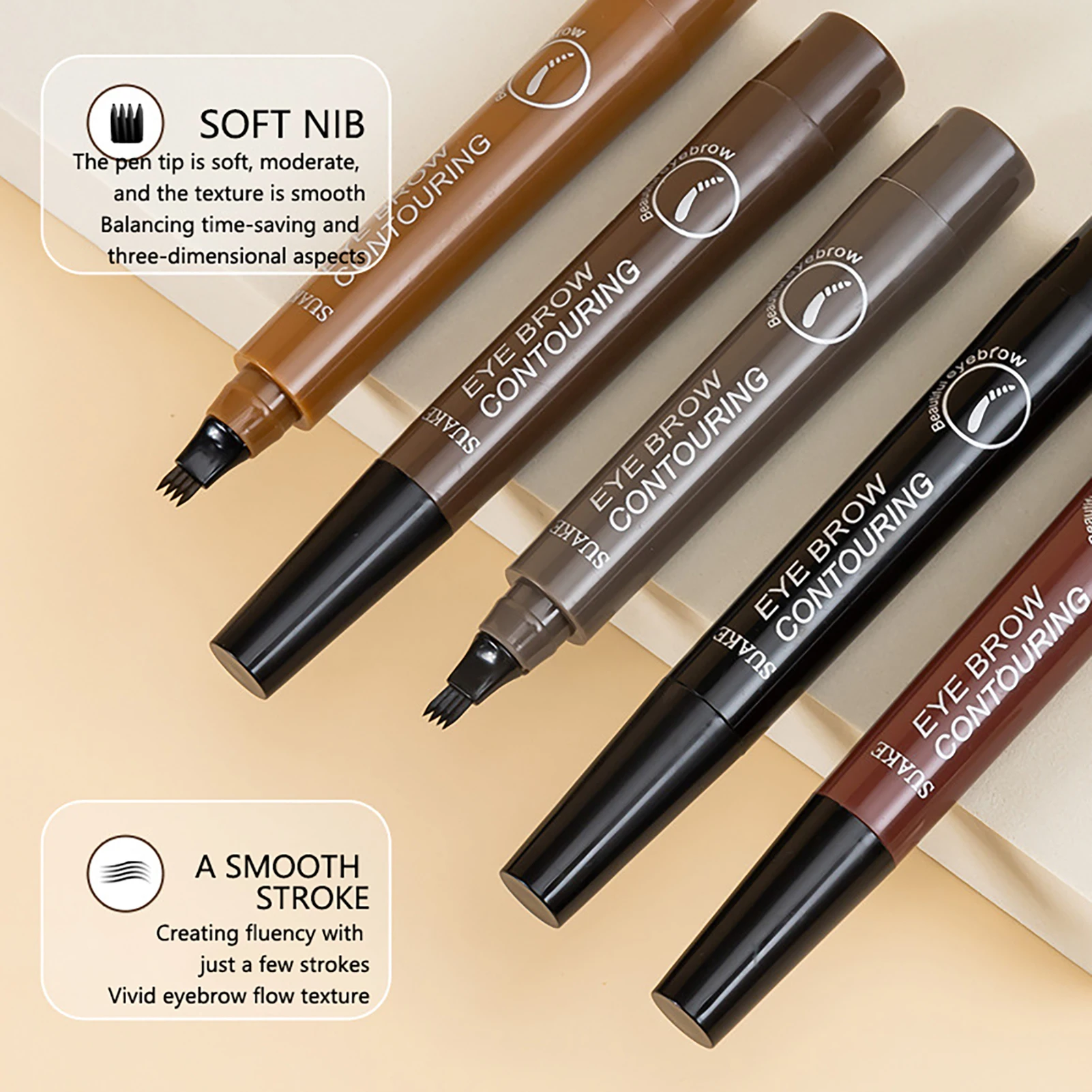 EyeblogugContourin Crée des sourcils d'apparence naturelle, stylo à sourcils à 4 points, rester sur toute la journée pour les femmes, 1.5g