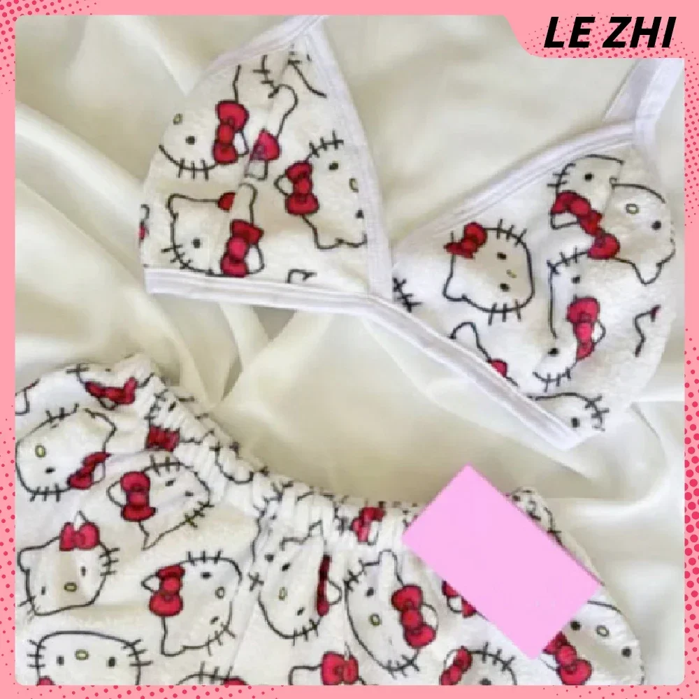 Summer Day Kawaii Hello Kitty 2Pcs Pajama Set Spice Girl Casual Home Shorts Full Print Beach Holiday Set Women Swimming Clothes