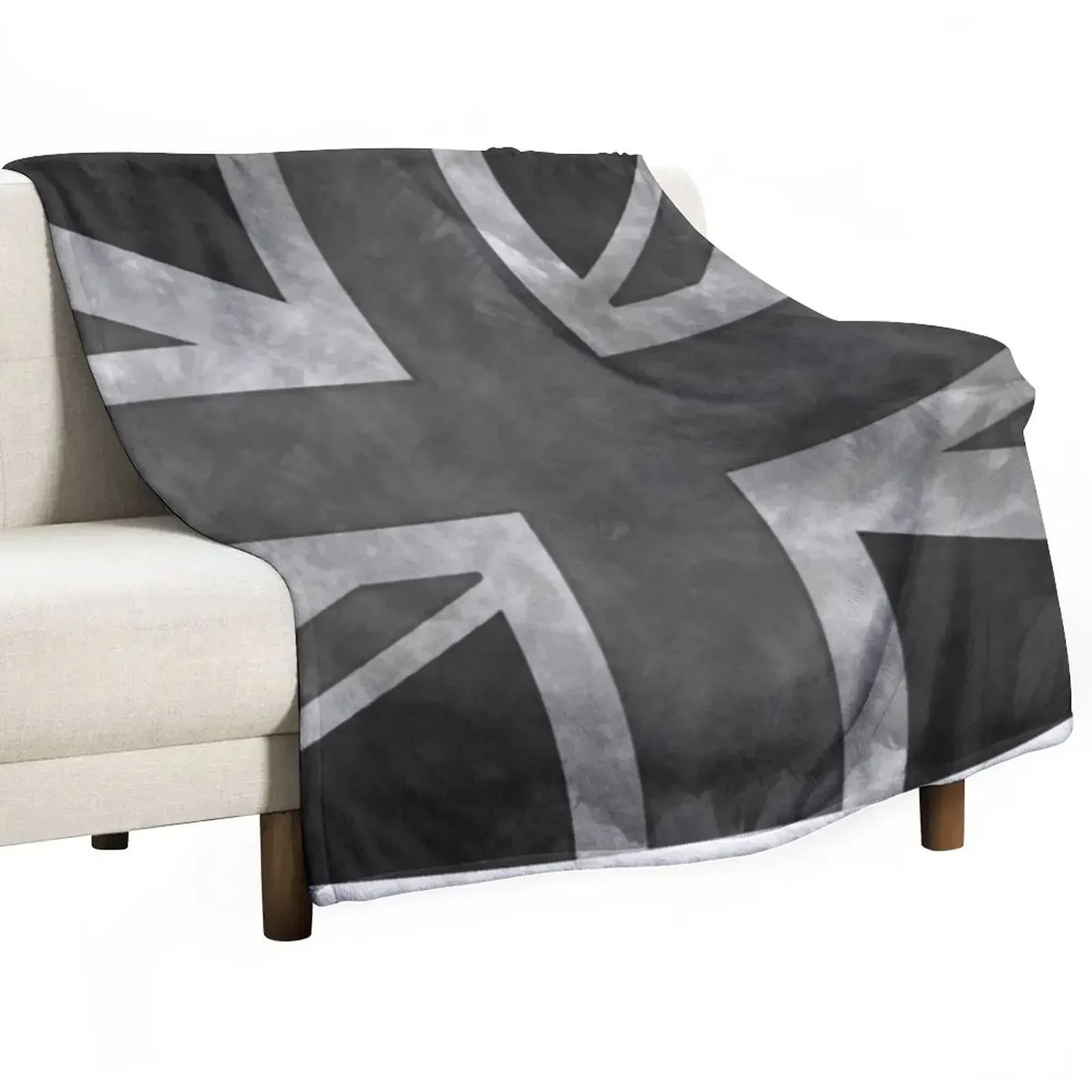 

Greyscale Distressed Union Jack Throw Blanket Sofa Quilt Luxury Designer Shaggy Custom Blankets