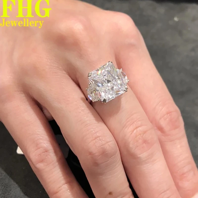 

6 7 8 9 10 Carat Radiant shape Solid Au585 14K White Gold Ring DVVS1 Moissanite Diamonds Wedding Party Engagement Anniversary