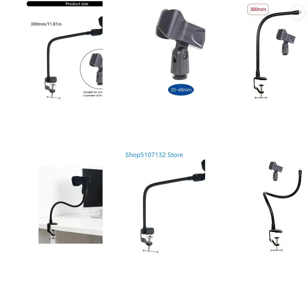 87HD Secure Base Microphone Stand Gooseneck Clip Holder Adjustable For 25-46mm Desk