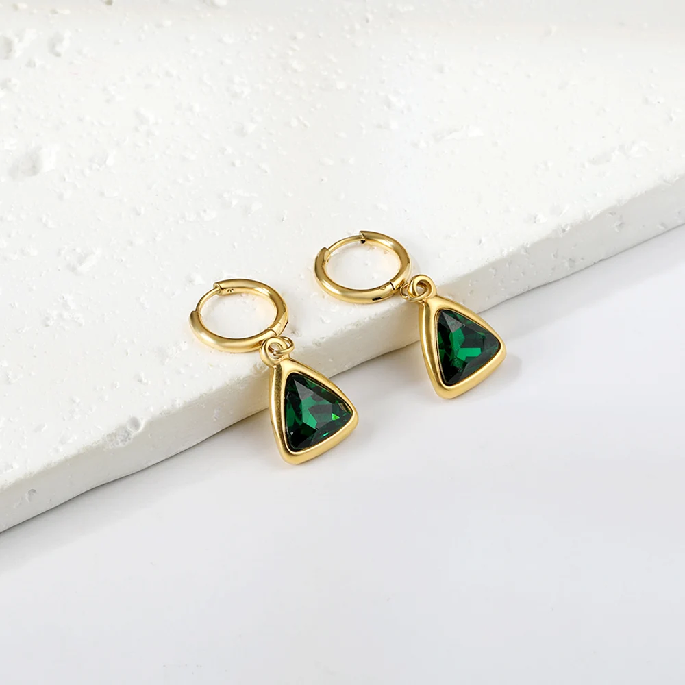 LUXUSTEEL Vintage Green Rhinestone Crystal Hoop Earrings For Women Girls Geometric Triangle Round Earrings Bridal Wedding Party