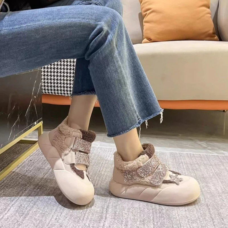 Ocieplane polarem ciepłe dziewczęce bawełniane buty śniegowce antypoślizgowe 2026 zimowy nowy styl ​   Buty dziecięce