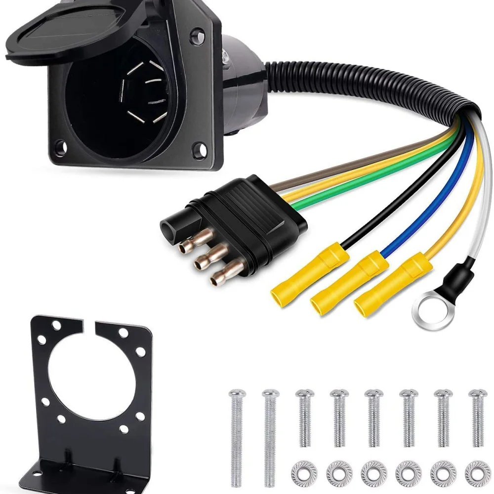 4 Way Pin to 7 Way RV Blade 4 Way Flat Female Trailer Towing Connector Adapter Truck Wiring Light Harness Plug Socket