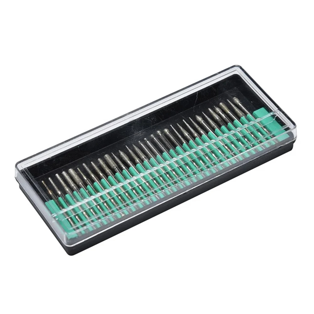 30pcs Diamond Burs Set 2.35mm Shank for Electric Grinder - Wood Glass Metal Stone for tile Processing Accessories with Storage