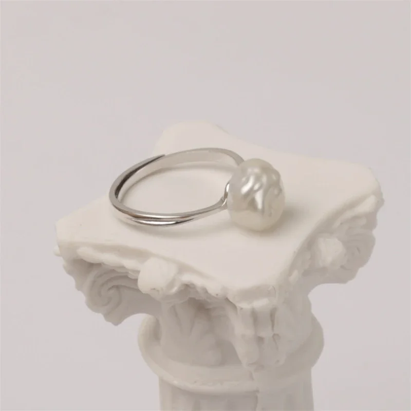 Adjustable size solid 925 silver fresh water natural genuine pearl ring keshi