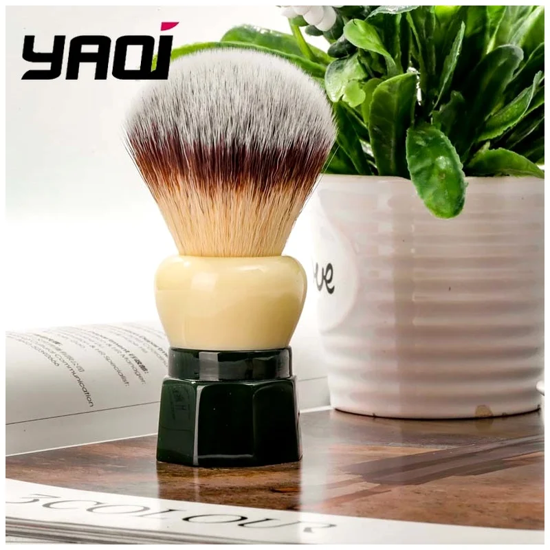 YAQI White Grey Bristles Ivory Black Resin Handle Shave Brush Octagonal Base Quick Lather Wet Shave Tools Best Gift for Men