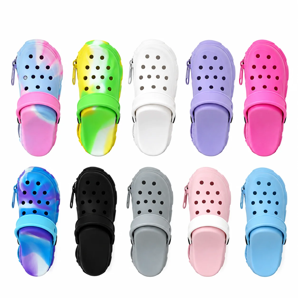 Mini-Silikon-Reißverschlusstasche in Clog-Form 3x12,5cm Niedlicher Cartoon-Schlüsselanhänger Münzbörse für Kinder Mädchen Reise-Aufbewahrungstasche Charm-Taschen – Detail 5