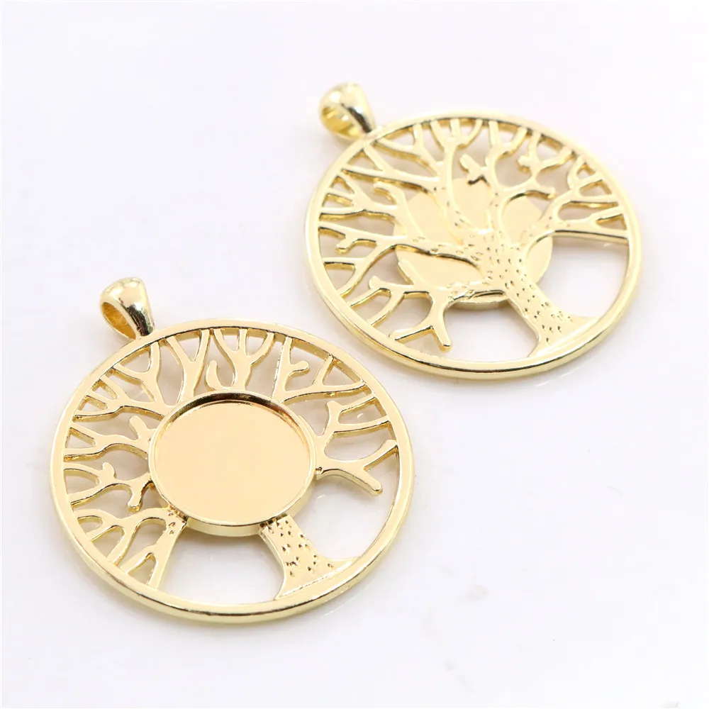 New Fashion 14mm Inner Size High Quality Rhodium Gold Black Colors Plated Tree Style Cabochon Base Cameo Setting Charms Pendant