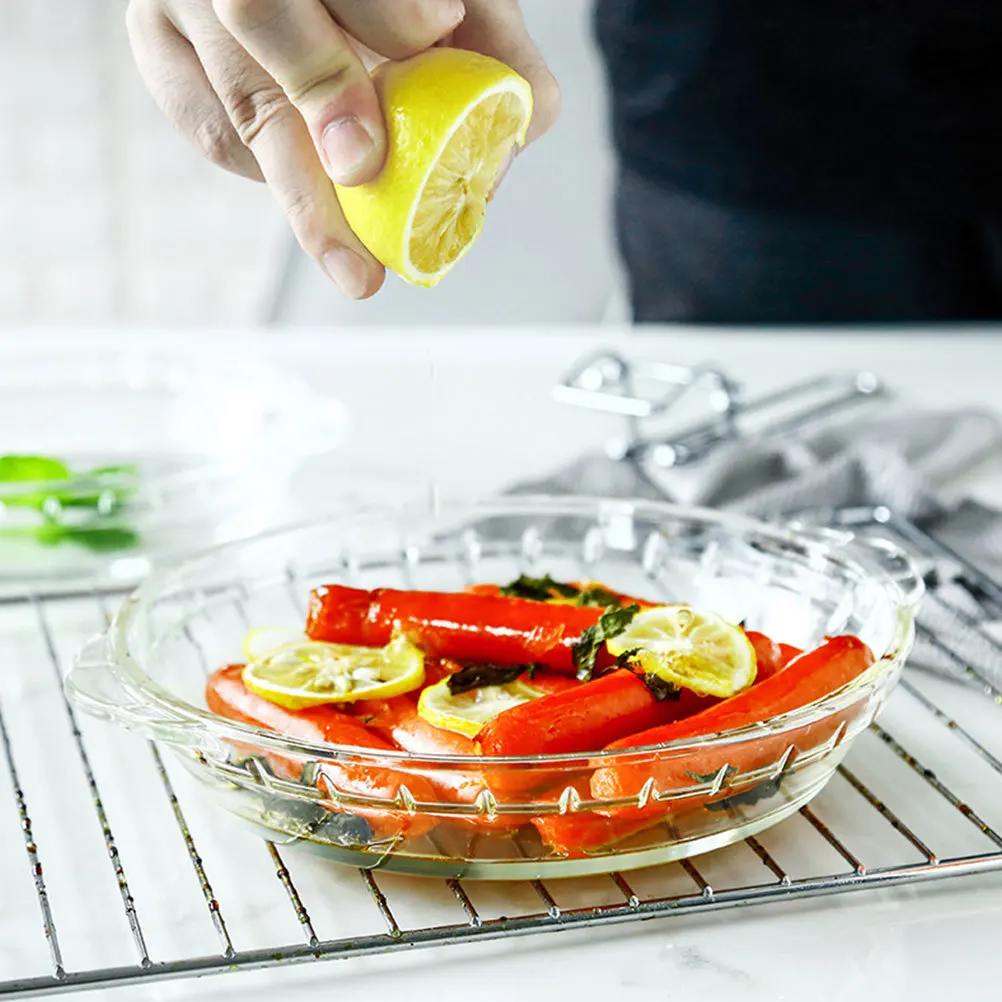 

2Pcs Tempered Heat-Resistant Glass Baking Plates Thickened Cooking Dish Microwave Oven Use Grill Plate