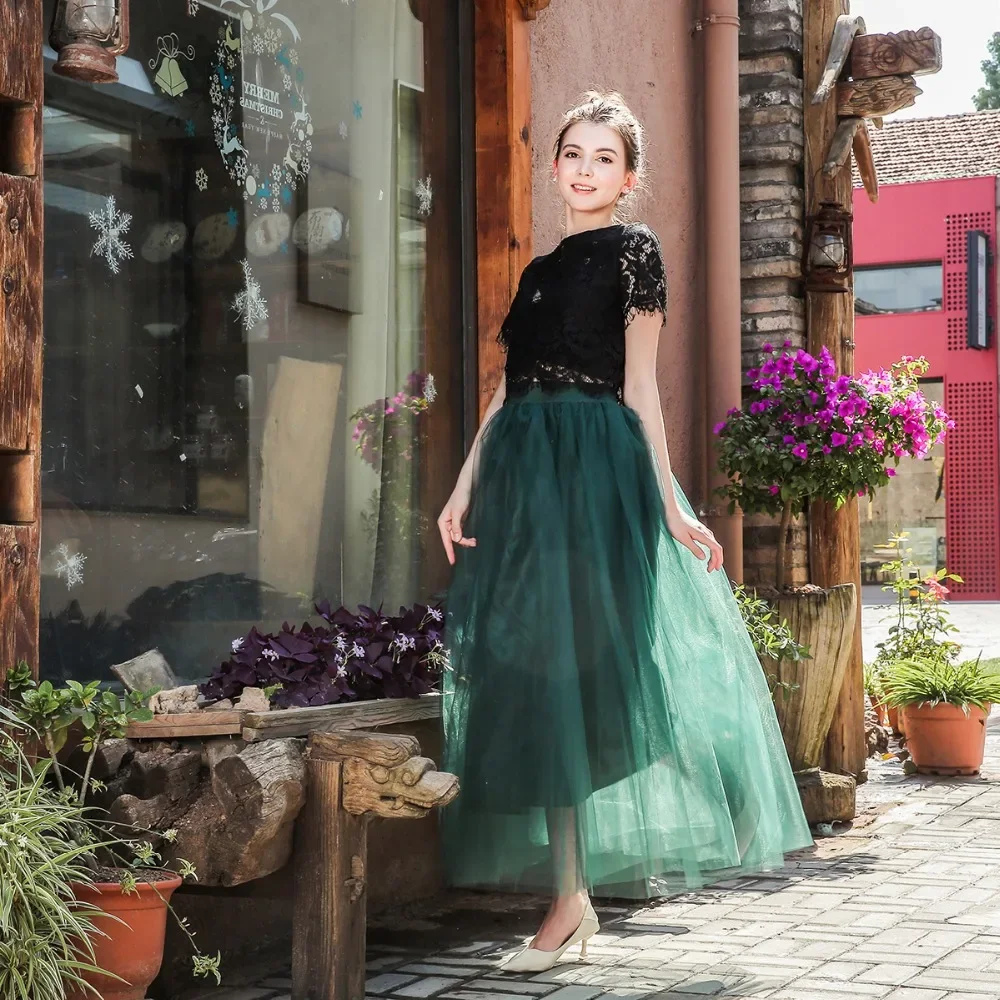 4 Layers 100cm Maxi Long Tulle Skirt Elegant Princess Fairy Style Tutu Skirts Womens Vintage Bouffant Puffy Fashion Skirt