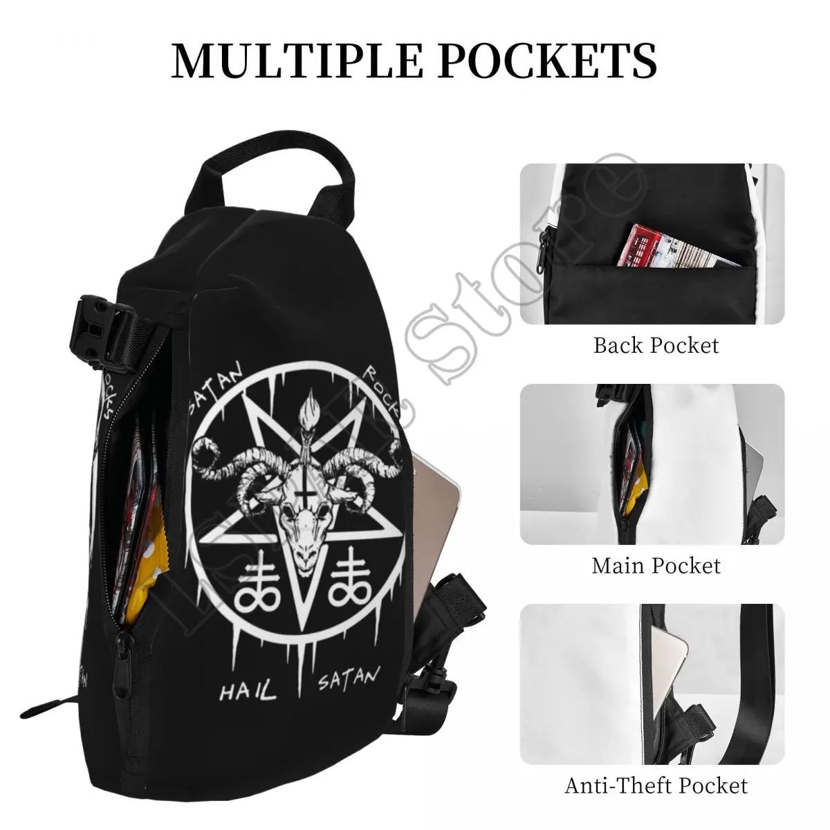 Satanic Occult  Chest Bags Men Satanic Occult Graphic Shoulder Bag Aesthetic School Small Bag Trip Running Sling Bags