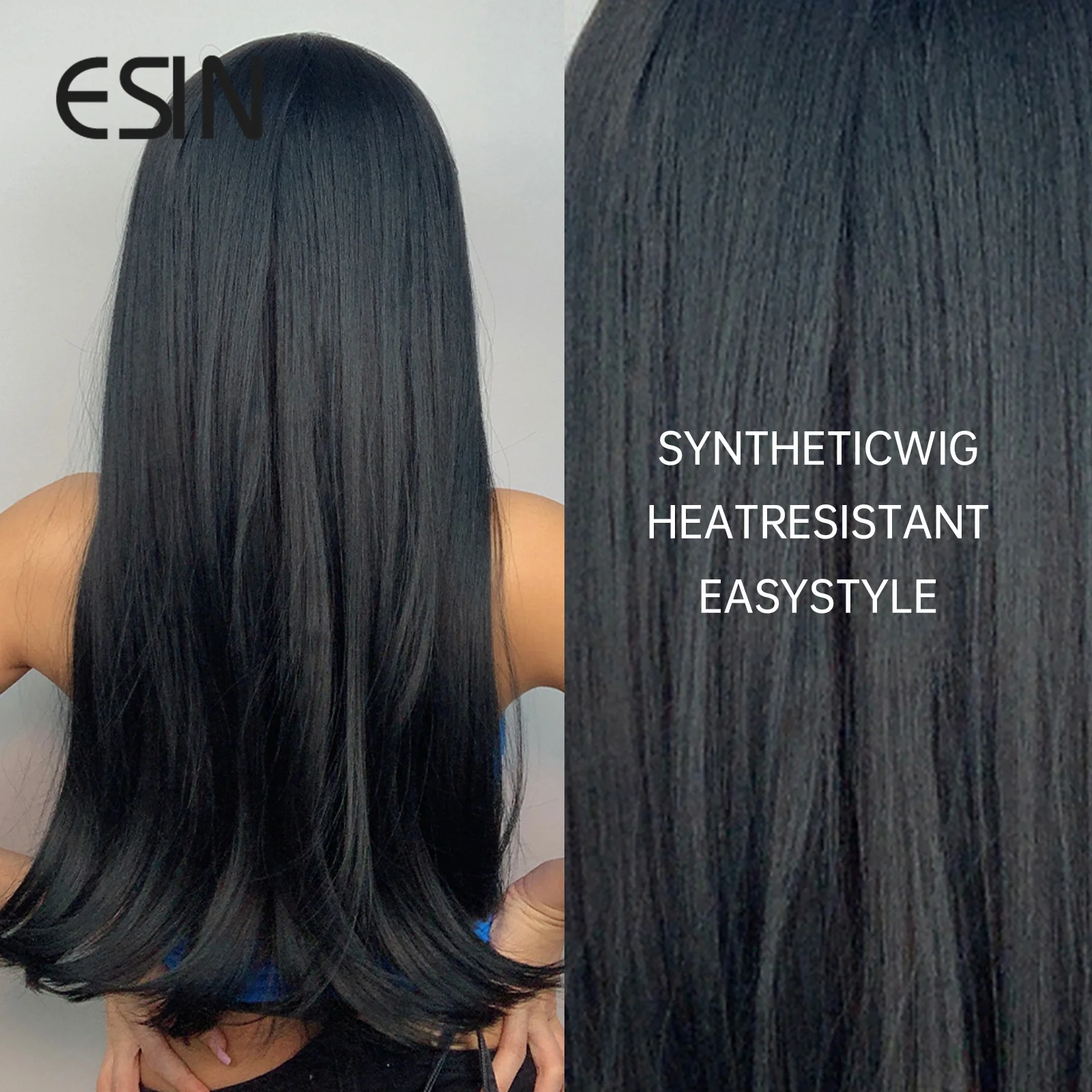 ESIN Synthetic Wigs Black Wigs for Women Long Straight Wigs with Bangs Heat Resistant Fiber DailyCosplay Party  Natural looking