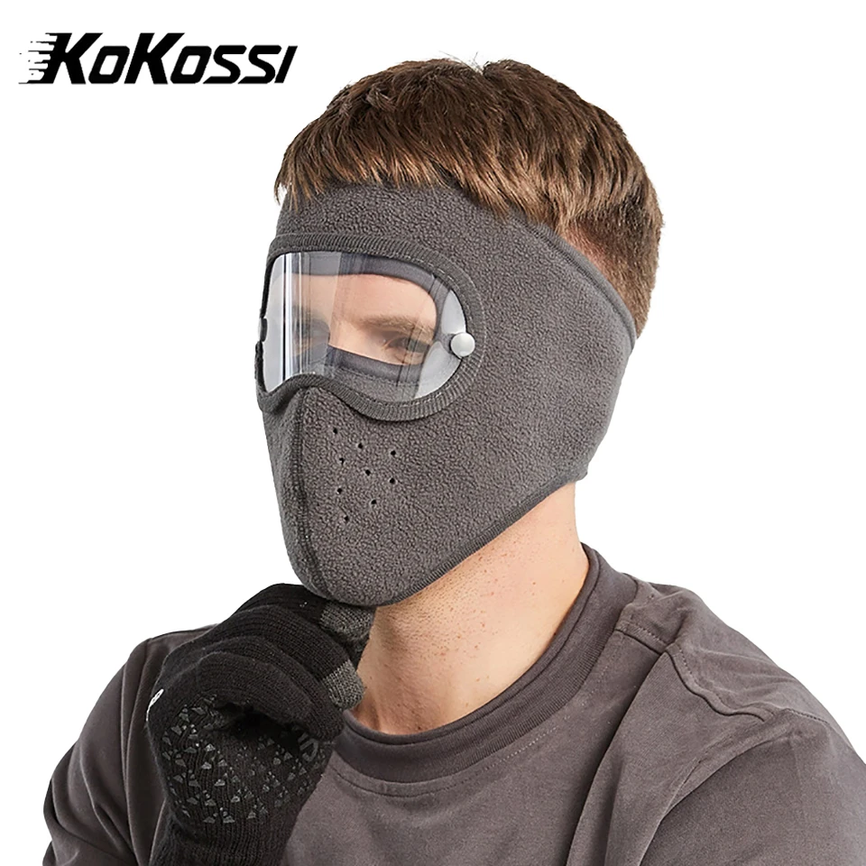 KoKossi Winter Fleece Riding Windproof High Definition Goggles Warm Extended Mask Anti Fog Ski Cycling Mask For Men Women