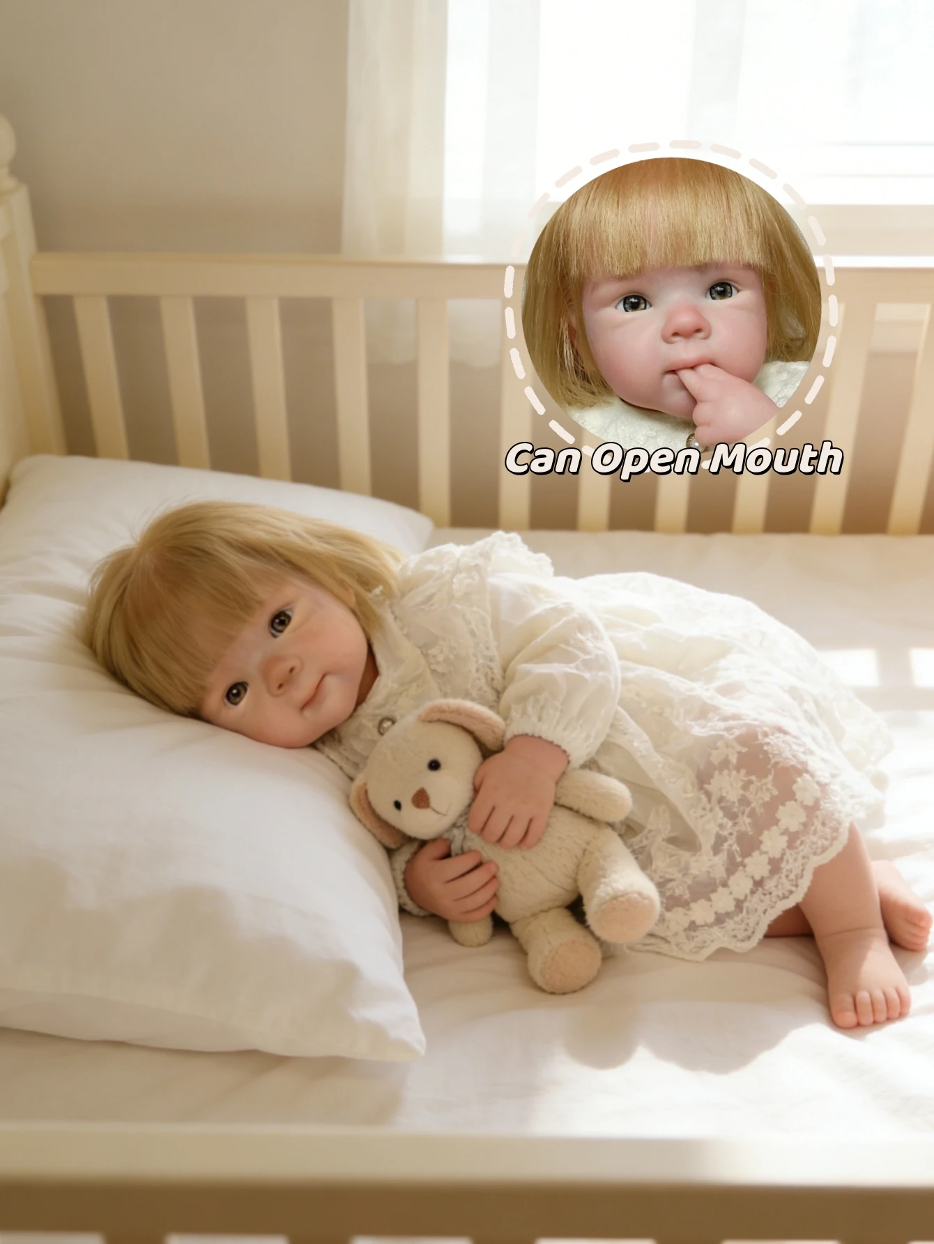 입을 여는 18인치 초부드러운 실리콘 유연한 리얼리틱 리본 베이비 돌 뿌리진 머리카락 베티 파티 선물/장식