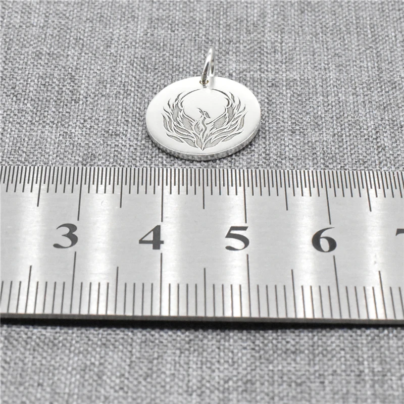Sterling Silver Engraved Phoenix Charm 925 Silver Custom Disc Necklace Pendant