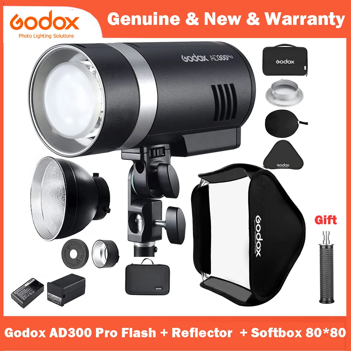 GODOX AD300 Pro Outdoor Flash Strobe for Canon Sony Nikon Fuji Olympus Panasonic 2600mAh Lithium Battery with Reflector Softbox