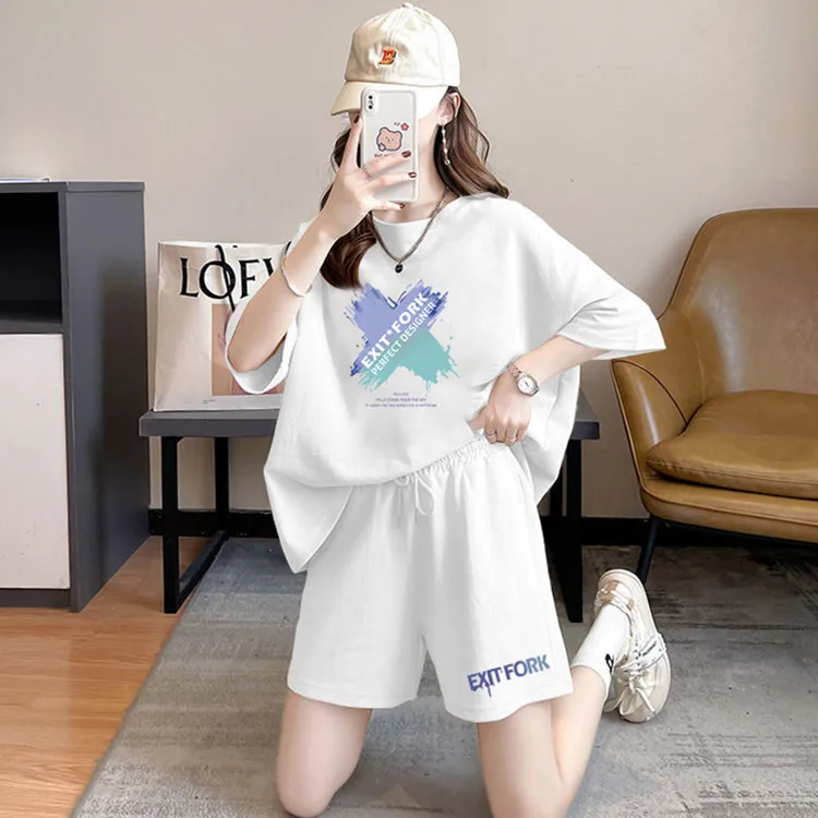 Set di abbigliamento sportivo da corsa fitn estivo da donna taglie forti in misto cotone in due pezzi Comodo completo preferito