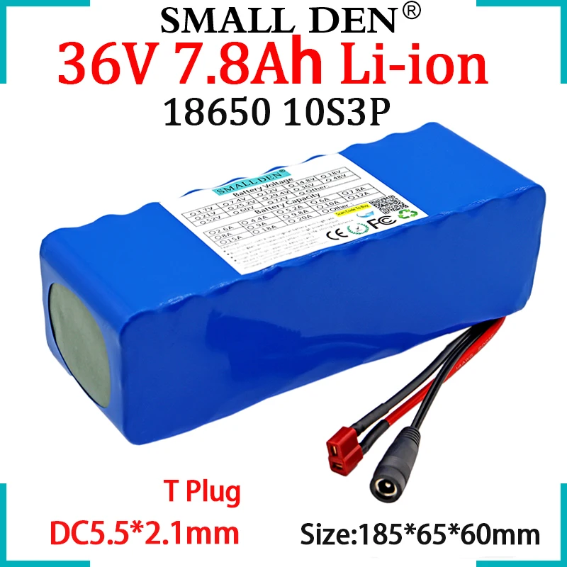 

New 36V 7.8Ah 8Ah 18650 Li-ion Battery Pack 10S3P 500W Motor 7800mAh 42V Electric bicycle Motorcycle Scooter Spare Cell With BMS