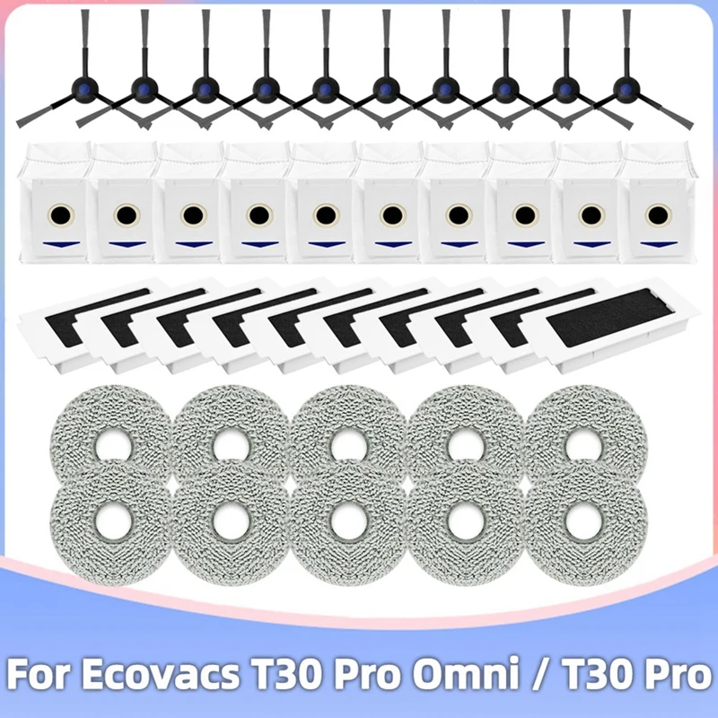 Replacement Accessories For Ecovacs Deebot T30 MAX/T30 Pro Omni / DDX14 Robot Side Brush Hepa Filter Mop Rag Cloth Dust Bag