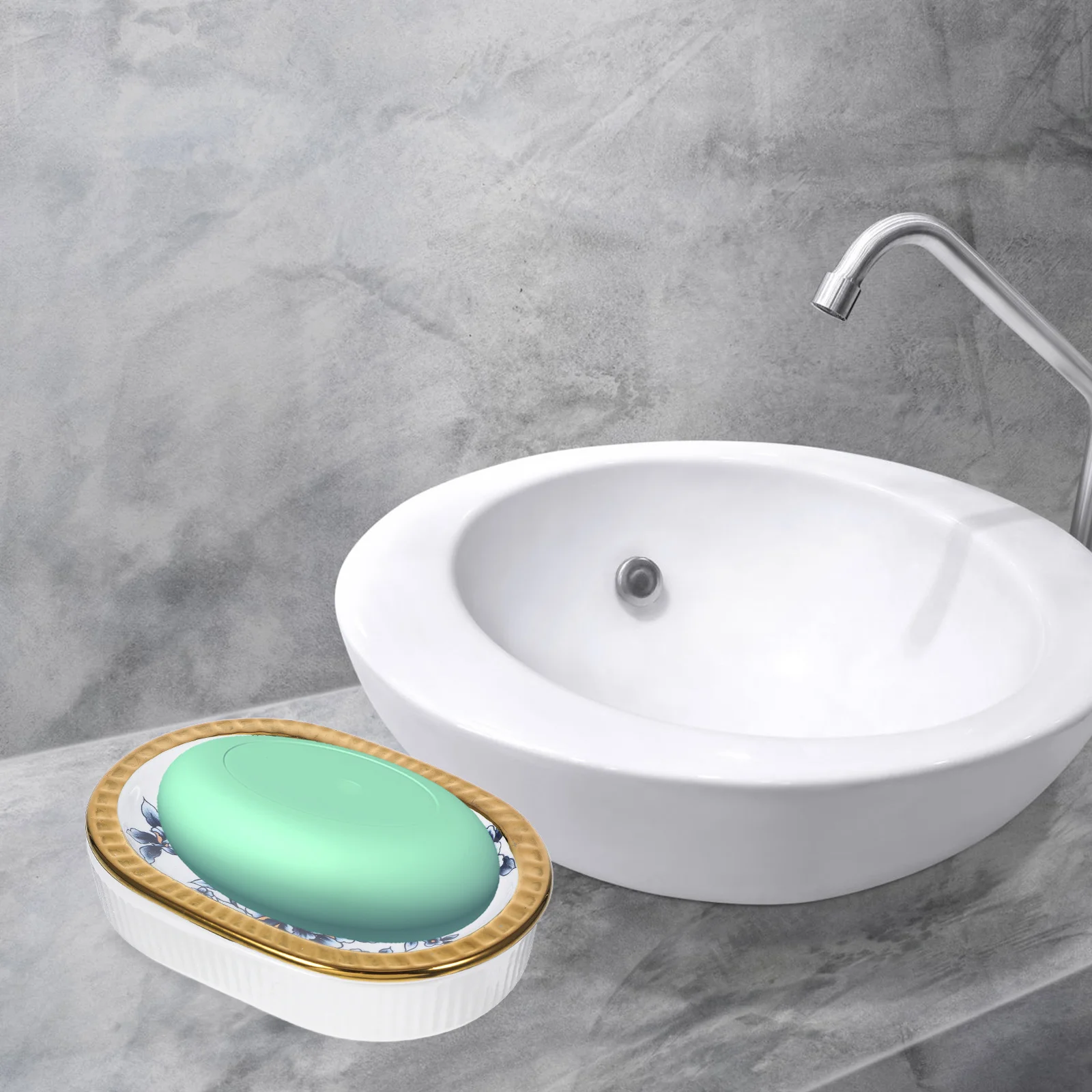 

Ceramic Soap Dish Gold Trim Stylish Self Draining Soap Holder Tray for Bathroom Kitchen Shower Use Home Supplies
