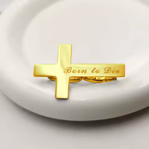 Custom Knuckle Ring Men Silver Christian Cross Ring Engraving Stainless Steel Double Finger Ring Personalized Religious Gifts
