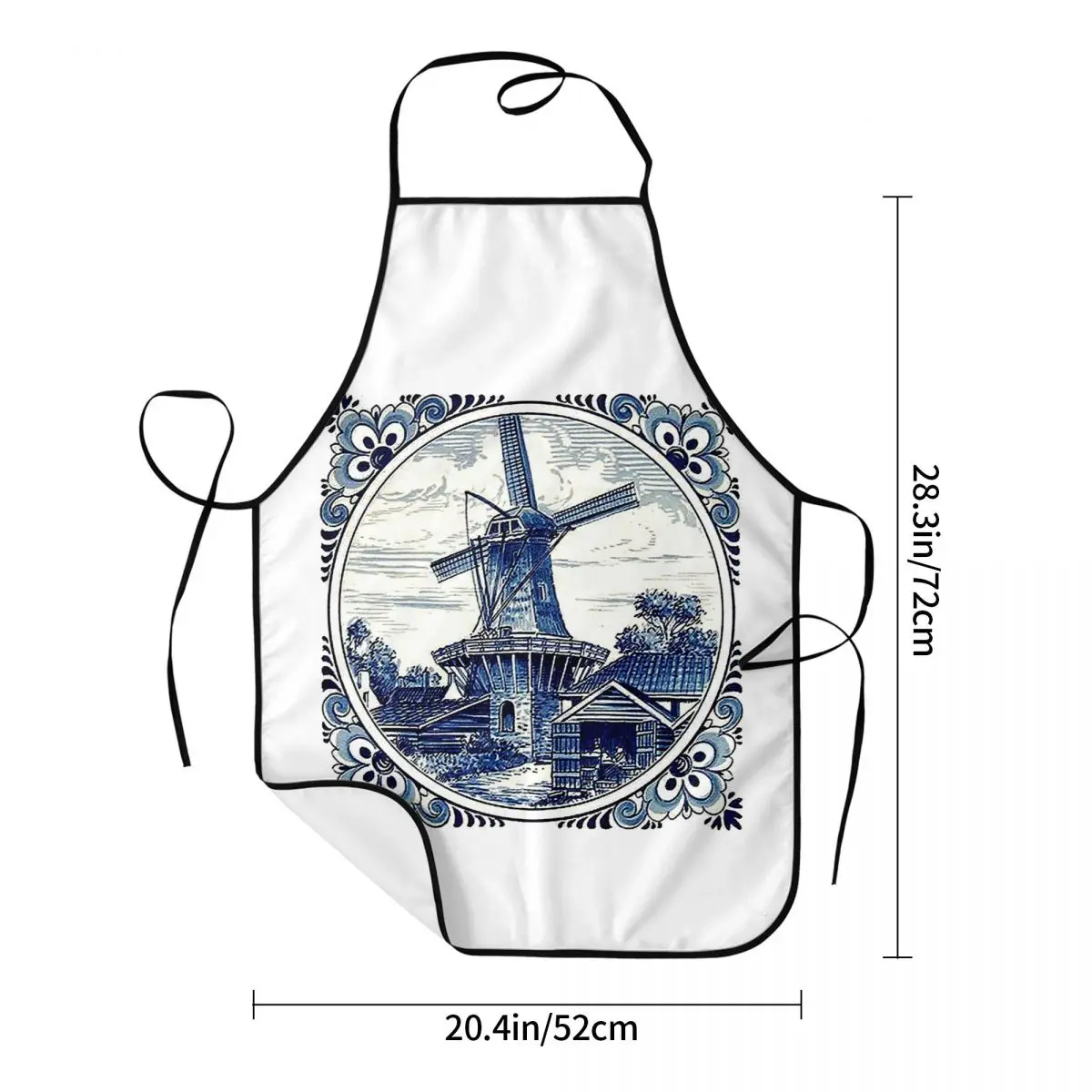 Dutch Blue Delft Vintage Windmill Print Aprons Chef Cooking  Tablier Waterproof Bib Kitchen Cleaning Pinafore for Women Men