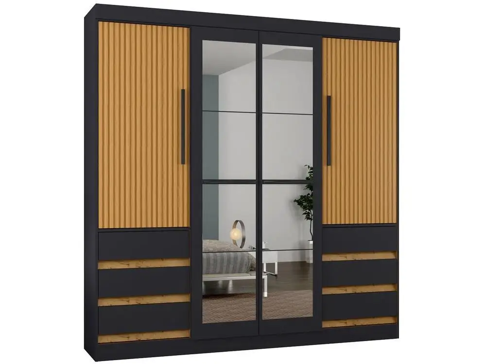 Guarda-roupa Casal com Espelho 4 Portas 6 Gavetas Araplac Sofia