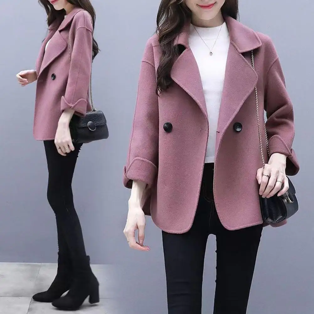 Women Winter Coat Stylish Women's Mid-length Woolen Coat Loose Fit Turn-down Collar Double Buttons Ideal for Fall/winter Fashion