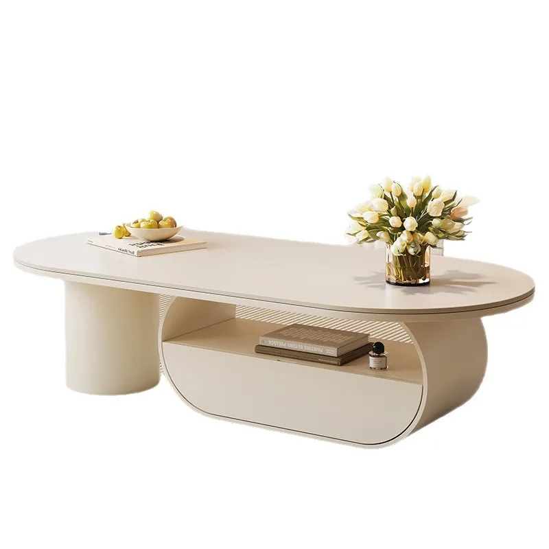 

#Scandinavian Style Oval Coffee Table, Spacious Storage Drawer with Hidden Handle, Home Furniture for Living Room