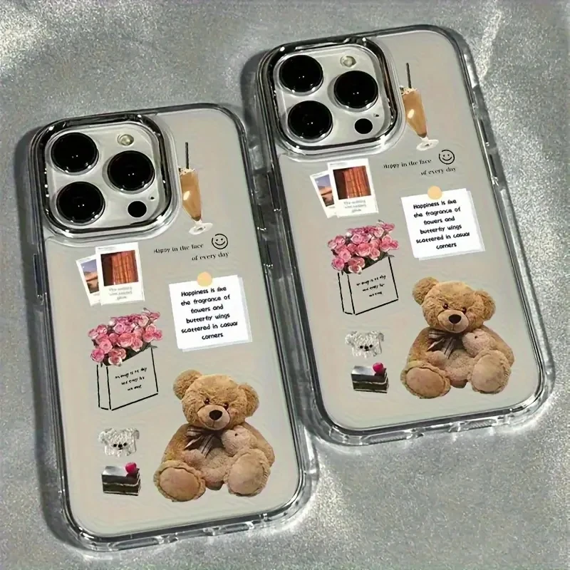 Collage Teddy Bear Rose Flower Photo Phone Case For iPhone 17 16 15 Plus Pro Max 14 13 12 11 Pro Max XS XR X 7 8 Plus SE2 Cover view 2
