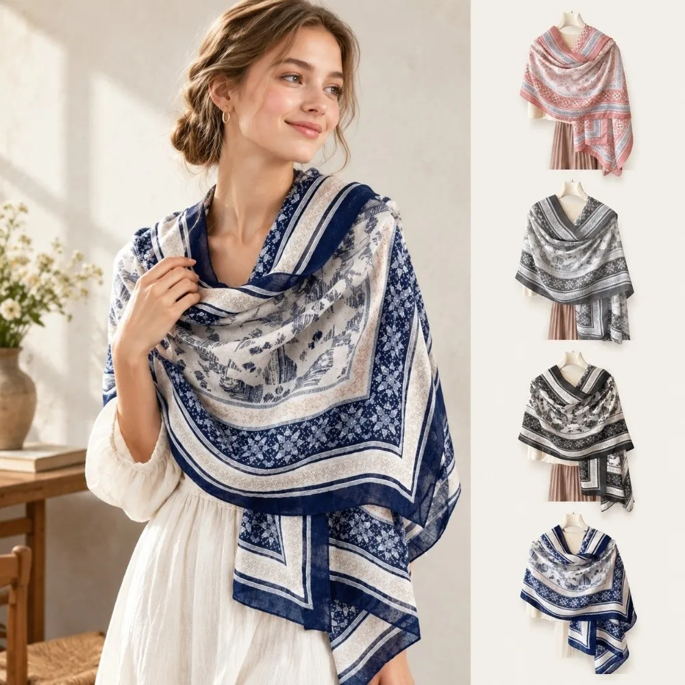 Retro Large Size Ethnic Print Shawl Multi-Purpose Tribal Print Travel Cover Up Bohemian Casual Beach Wrap Shawl For Women