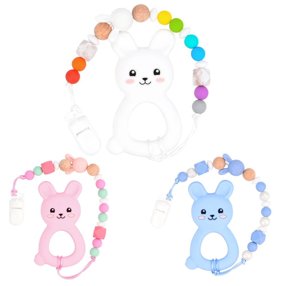 DIY Set Silicone Beads Teether Set Panda BPA Free DIY  Custom Pacifier Clip Chain Baby Teething Necklace Toy Pacifier Chain