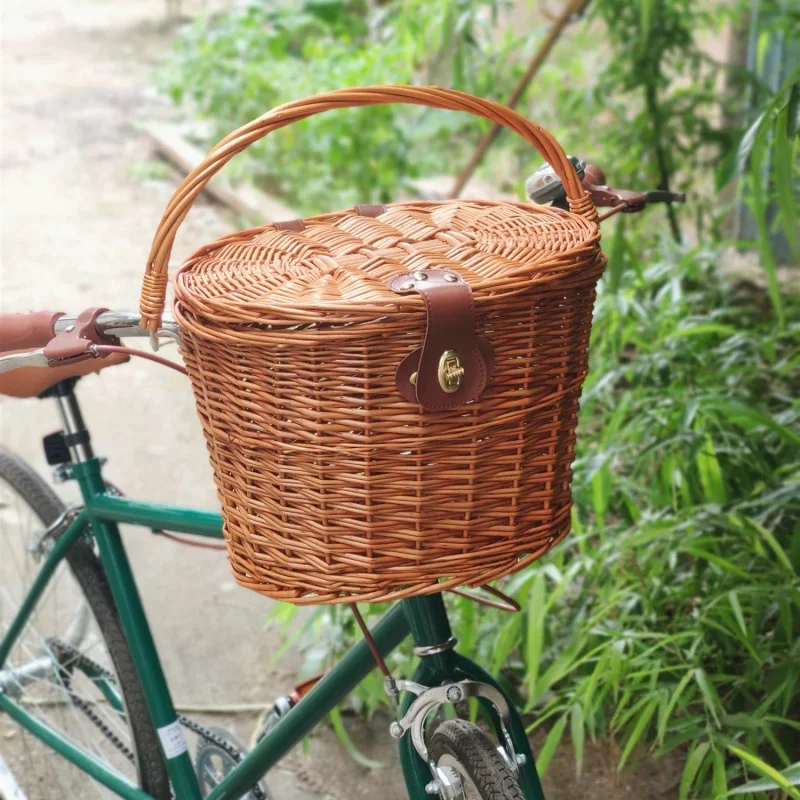 

Vintage Rattan EBike Bicycle Basket Scooter Kids Bike Cart Durable Plastic Storage Bag Handbag Outdoor Adventure Use