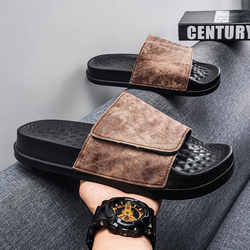

Large Size Cowhide Casual Slides Lightweight Comfortable Non Slip Breathable Beach Outdoor Home Daily Shoes